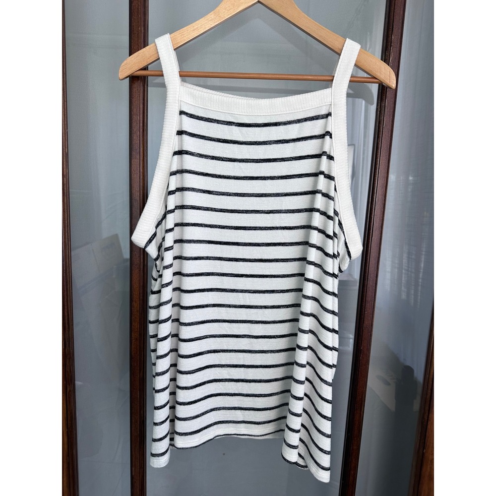 Market & Spruce Womens 3X Striped Knit Tank Top White Black Square Neck